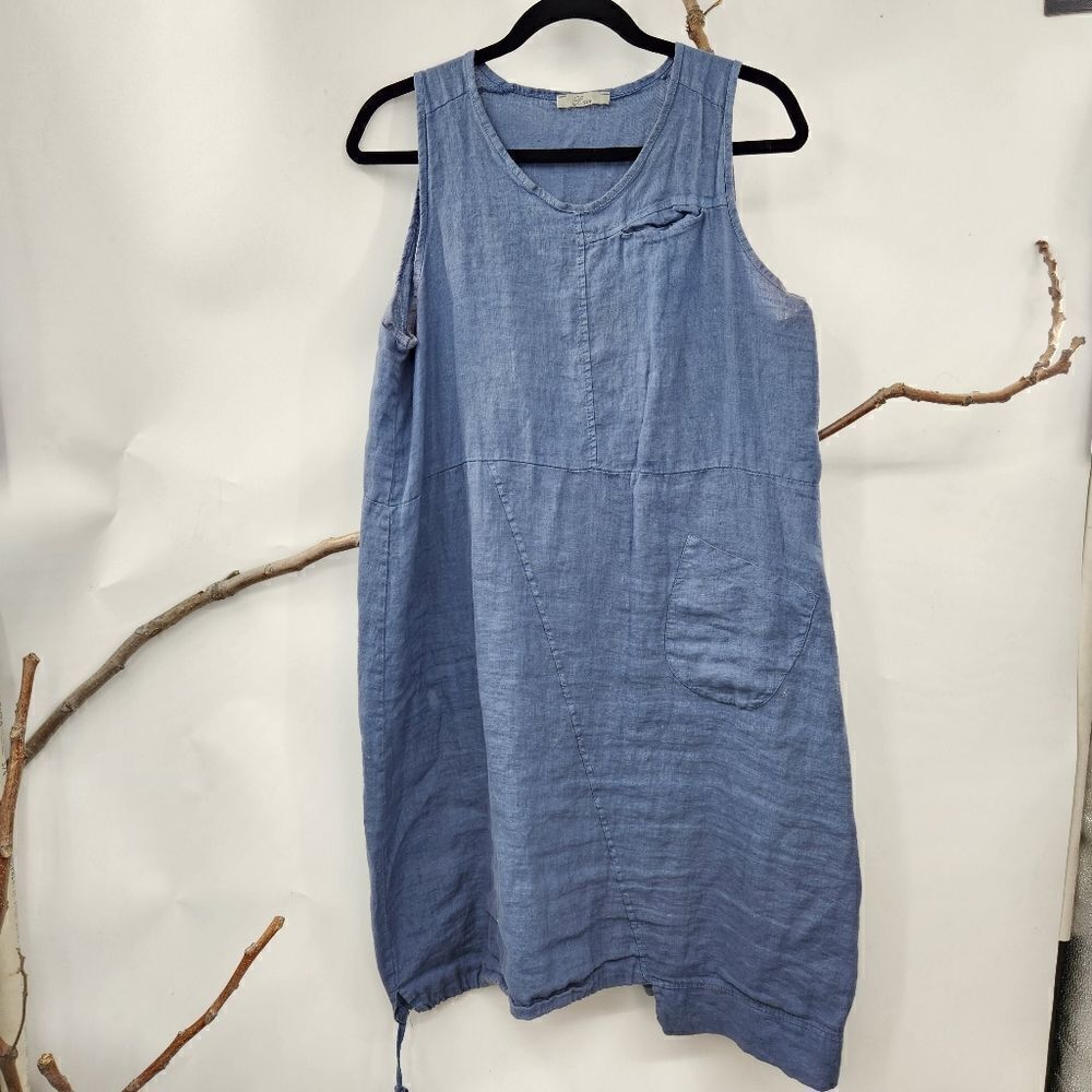 Baci linen lagenlook blue dress made in italy
